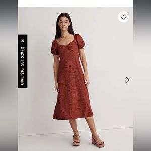 Madewell Sweetheart Puff-Sleeve Midi Dress in Carmine Floral size 16